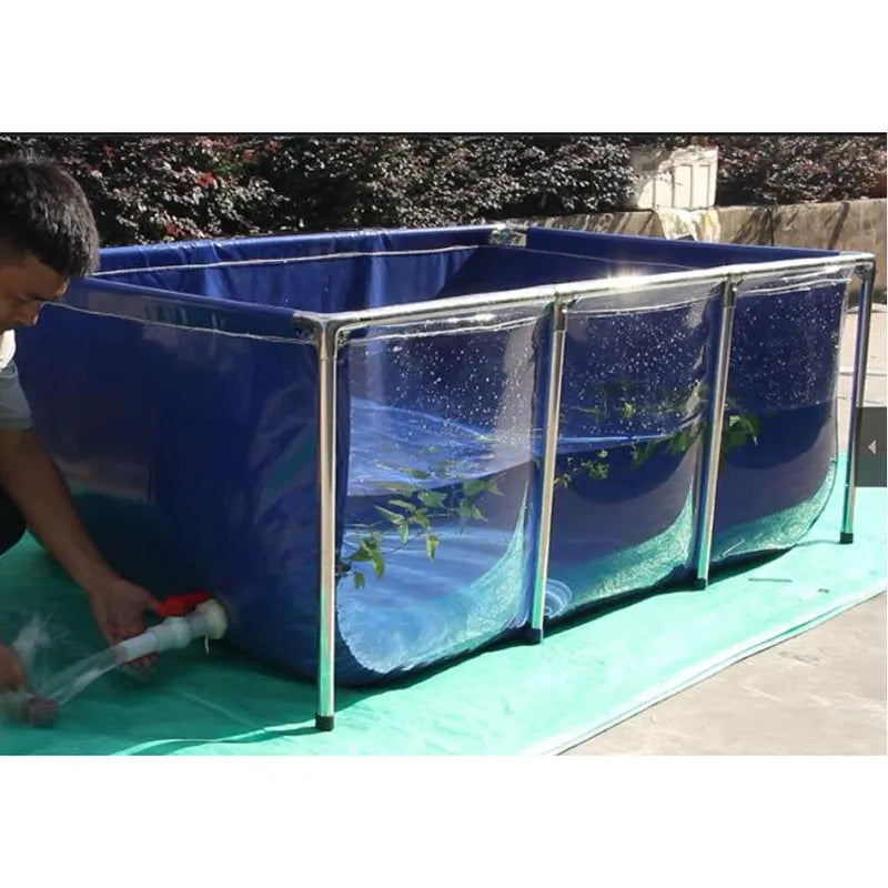 Hi-quality Tarpaulin Aquarium Fish Tank Children's Swimming Pool Water Pond+High Strength Stainless Steel Bracket Upgrade Type