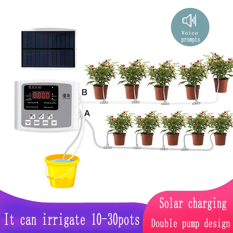 Solar-Powered Intelligent Garden Drip Irrigation System with Timer and Pump Control