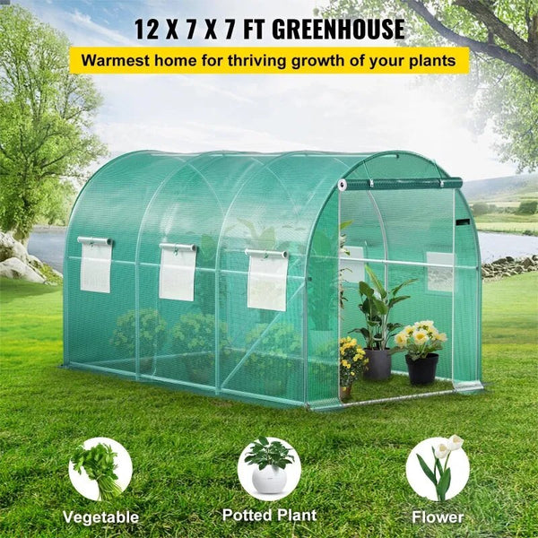 12x7x7 ft Walk-in Tunnel Greenhouse with Galvanized Frame and Waterproof Cover