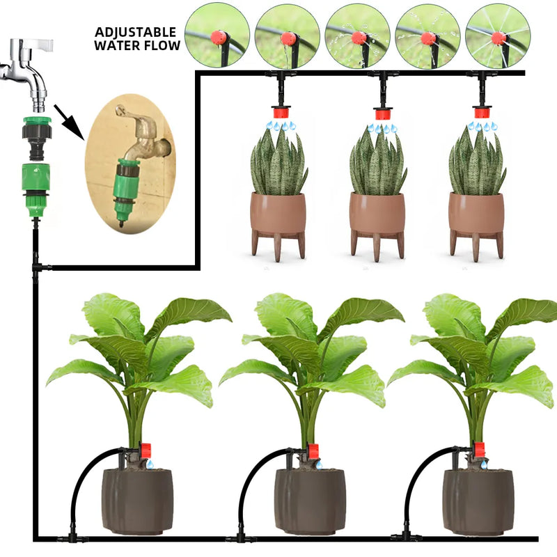 5M-60M Drip Irrigation Plant Watering Kit with Adjustable Drippers